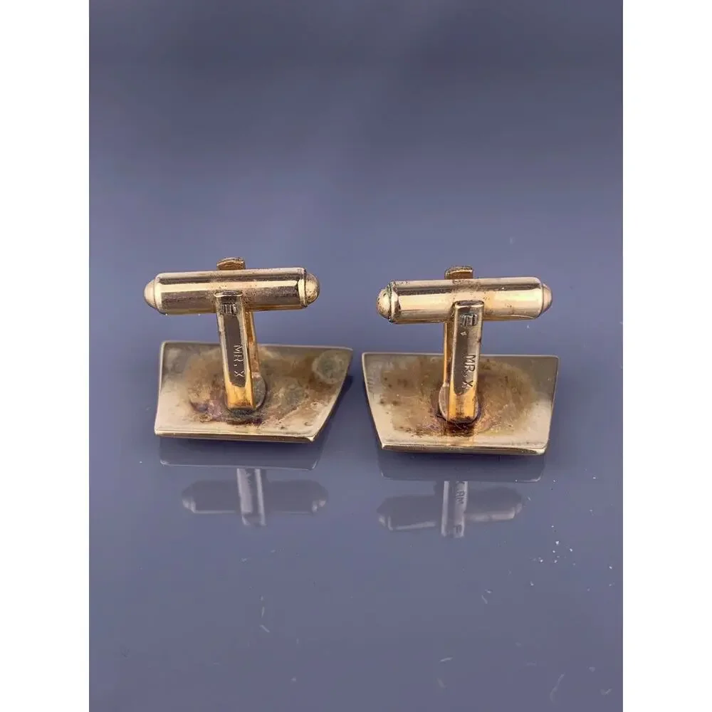Small Simple 1/20 12k Gold Filled Cufflinks Waves Textured Polish Mr X Vintage
